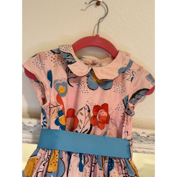 M&S Girl’s Pink Floral Print Peter Pan Collar Belted Spring Dress Size 2/3 - Picture 3 of 8